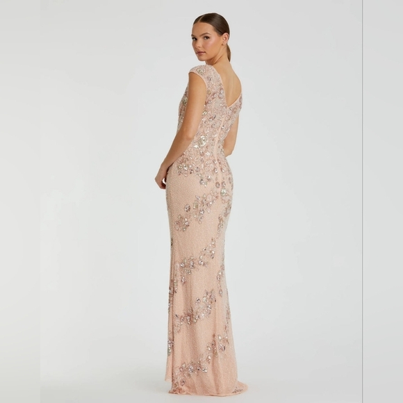 Mac Duggal 5500 Pink Floral Embellished Cap Sleeve Trumpet Gown 14 Wedding Party - Picture 3 of 15